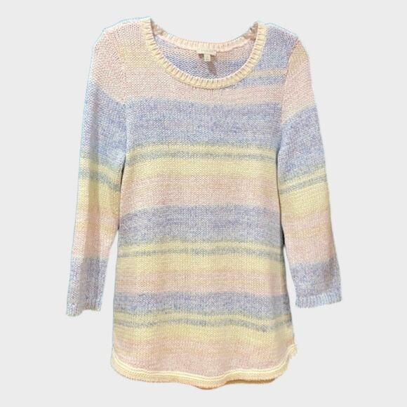 Talbots Outlet Small Pastel Striped 3/4 Sleeve Crewneck Sweater Cotton Poly - Picture 1 of 7